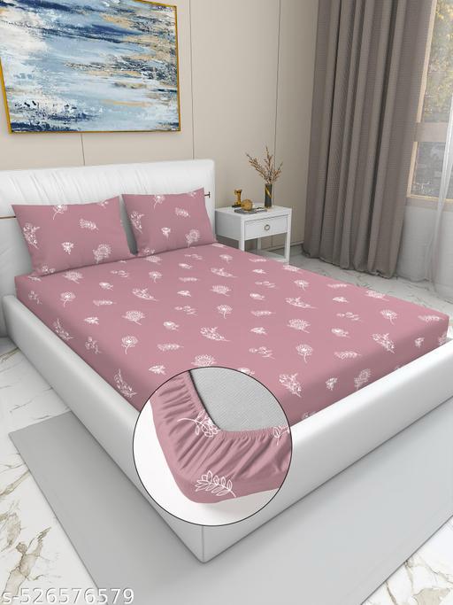 Premium King Size Elastic Fitted Bedsheet (72x78 Inches) with 2 Pillow Covers | Soft Glace Cotton | Perfect Fit No-Slip Bedsheet